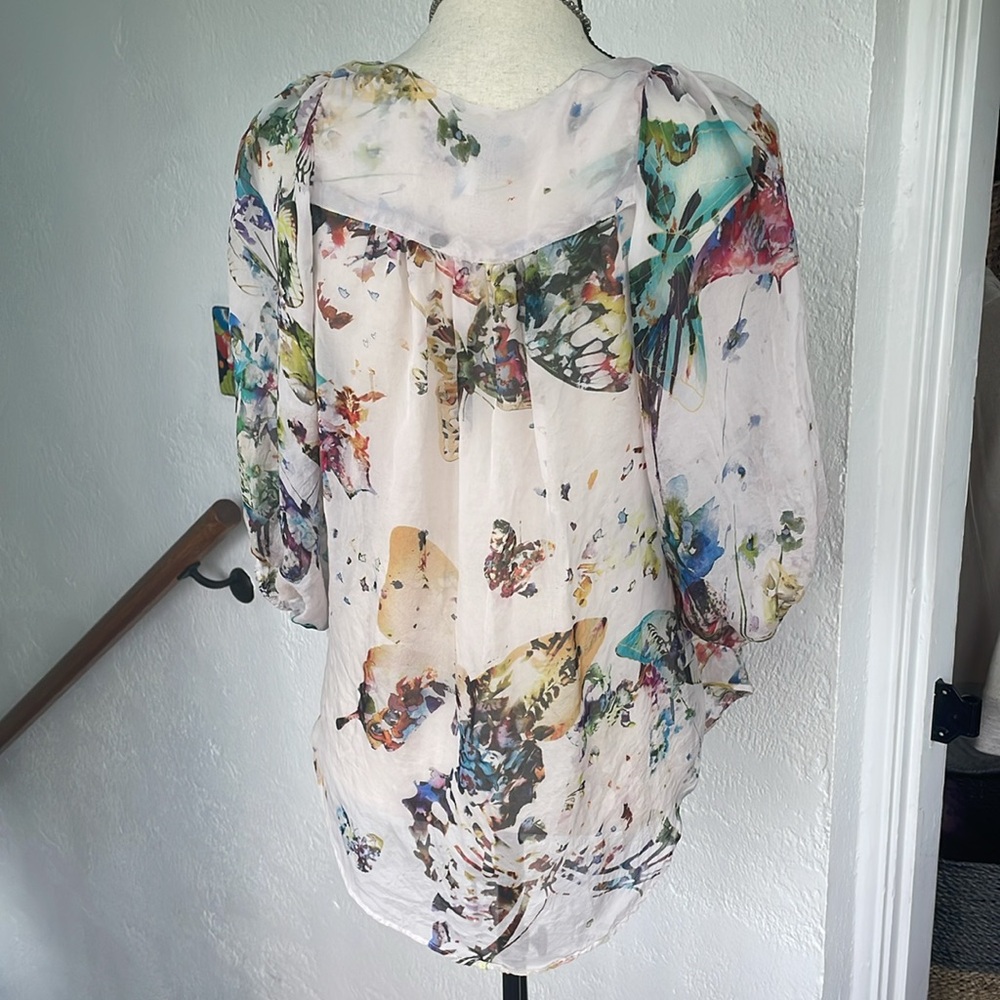 Fifteen Twenty Vintage Butterfly Motif Sheer Silk Floral Blouse oversized XS - Picture 6 of 8